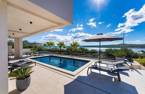 Posedarje Villa | Luxury Villa Spectrum pool 32m2 sauna, family, sea view, bbq