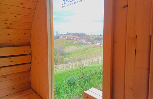 Strigova House | Romantic and family getaway home with jacuzzi, hobbit sauna, terrace, and vineyard views.