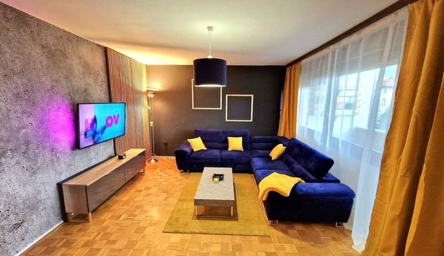Aesthetically decorated large apartment with a large balcony and two bedrooms