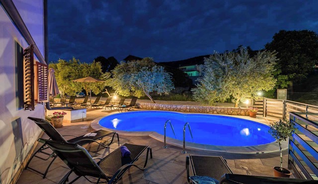Holiday flat with swimming pool, hot tub and sauna in Drenje