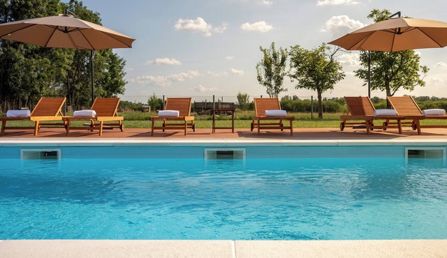 Luxury villa with pool and spacious estate for family gatherings and events.