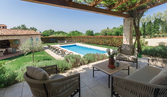 Mediterranean stone villa with heated private pool, aromatic Mediterranean plants