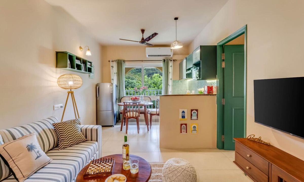 Mapusa Apartment | Chic 1bhk w Pool Gym Clubhouse Access Hb-b401